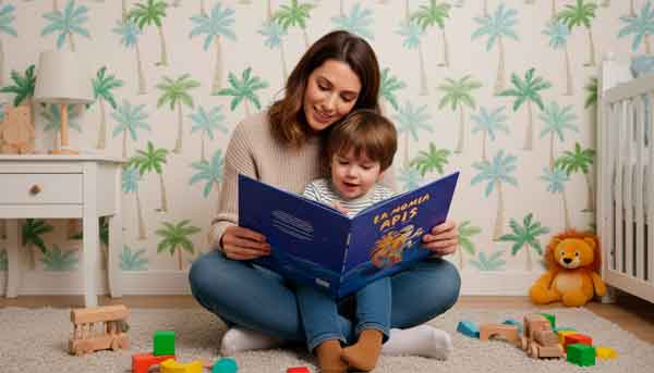 Familia pasa tiempo de calidad leyendo La momia Apis